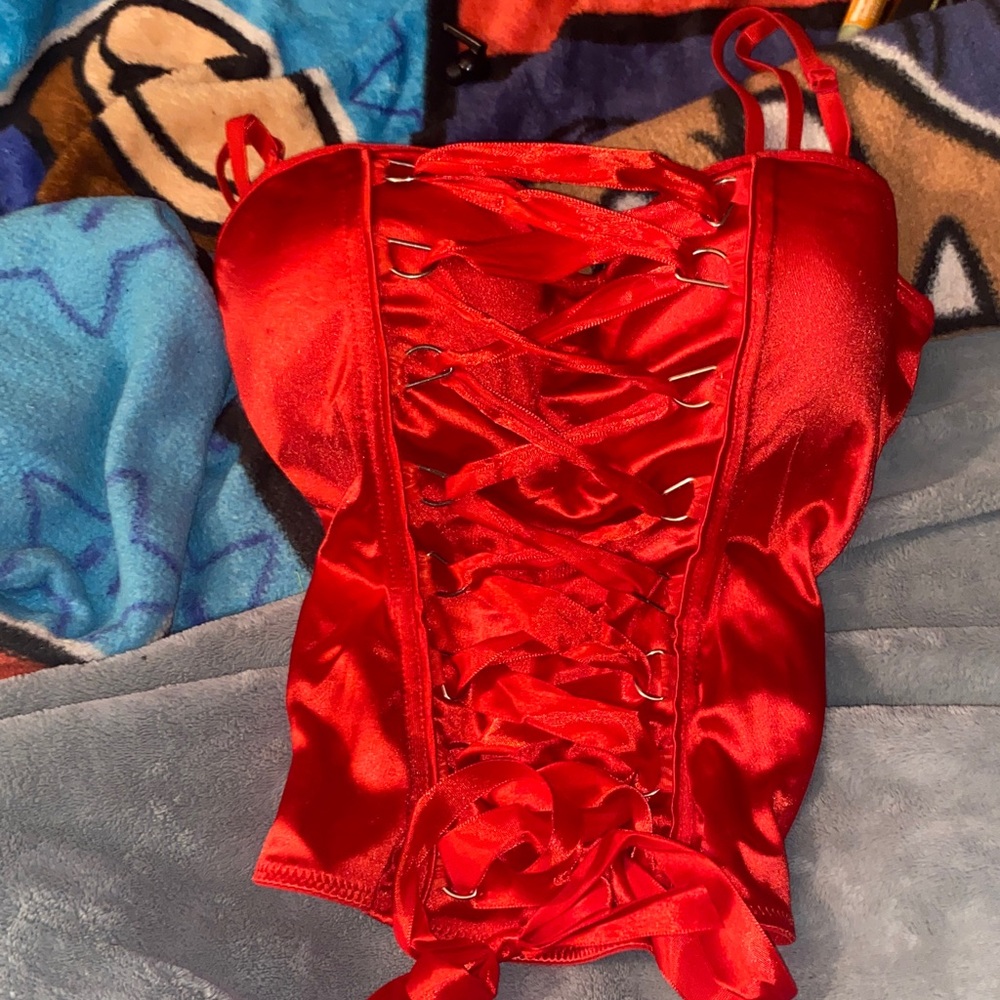 Red Lace-Up Corset Top